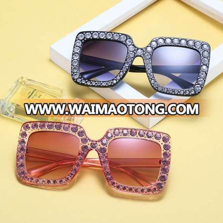 >>>2018 Summer Style Women Square Vintage Bling Rhinestone Sunglasses for Women Oversize Sun glasses